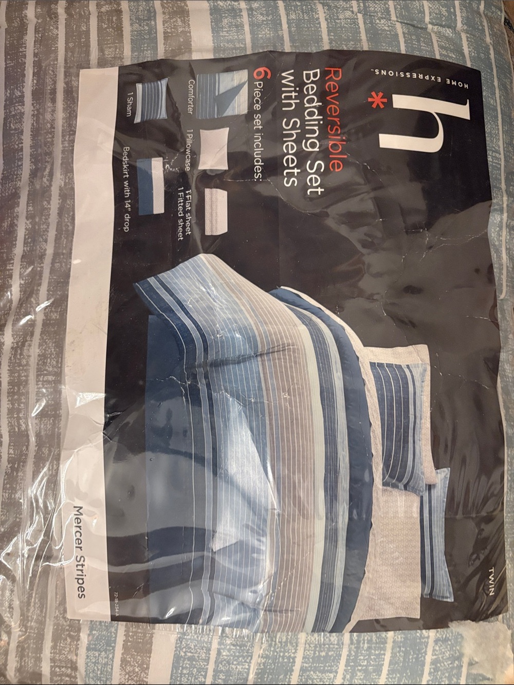 Home Expressions Mercer Stripes Reversible Comforter Set - Blue